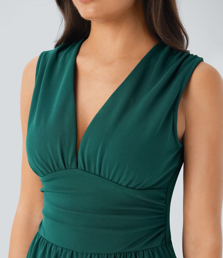 ColaSuit™ - Jumpsuit da festa senza maniche con scollo a V, tasche laterali e zip invisibile - Easy Peezy