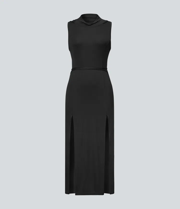 ColaZebra™ - Abito casual midi con Capuccio, Senza maniche e schiena a Zebra