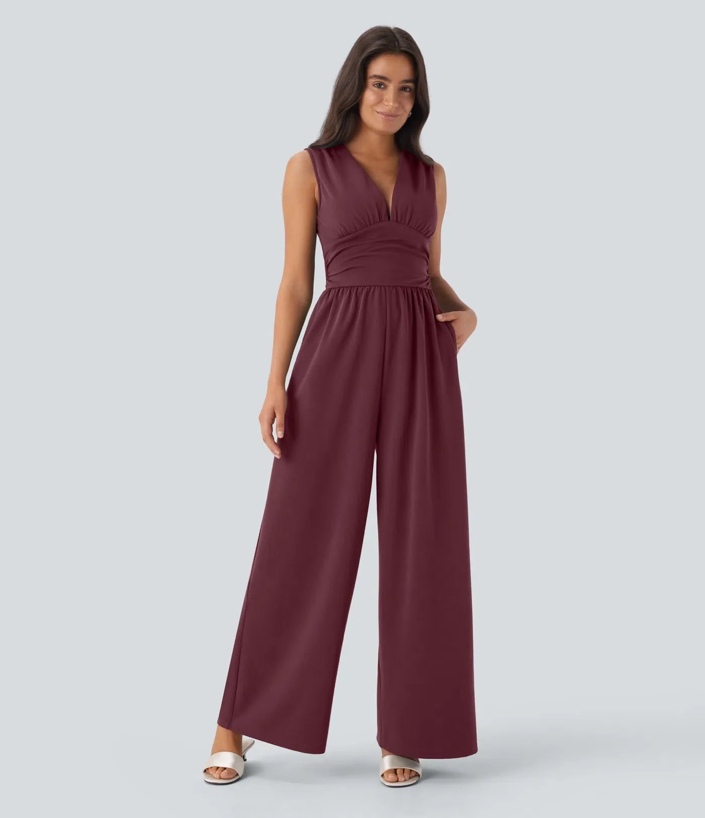 ColaSuit™ - Jumpsuit da festa senza maniche con scollo a V, tasche laterali e zip invisibile - Easy Peezy
