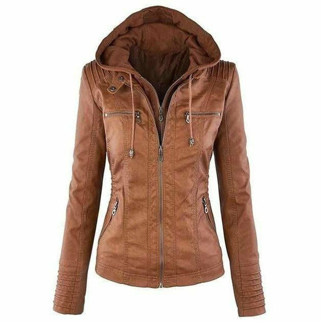 Giacca di pelle casual con cappuccio