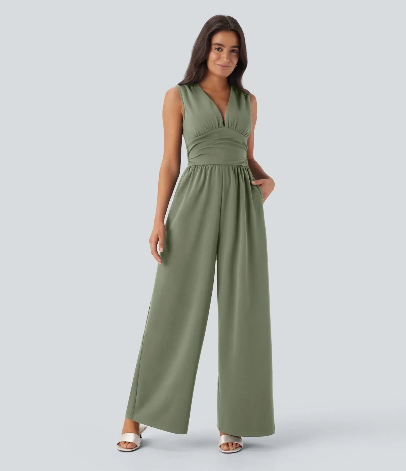 ColaSuit™ - Jumpsuit da festa senza maniche con scollo a V, tasche laterali e zip invisibile - Easy Peezy